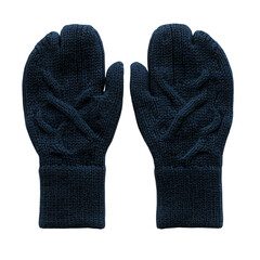 A Set of Knitted Wool Mittens in Dark Navy Isolated on Transparent Background