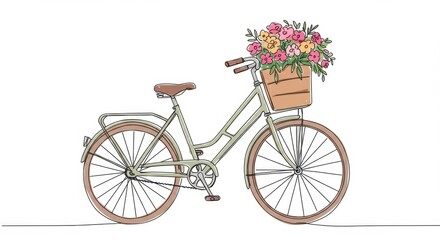 Vintage Bicycle with Flower Basket Illustration