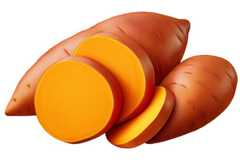 fresh sliced sweet potato 3d render icon isolated on white background cutout