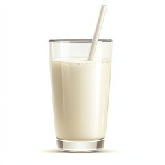 A refreshing glass of milk served with a straw, perfect for a nutritious beverage. Ideal for breakfast or as a snack, showcasing creamy texture and simplicity.