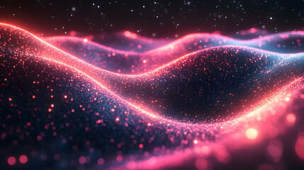 Fototapeta premium Cosmic Waves: A mesmerizing digital artwork of undulating, glowing waves of cosmic particles. The composition creates a sense of wonder and mystery, evoking the vastness and beauty of the universe. 