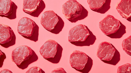 Beef steak raw meat food red fresh cut butcher uncooked chop seamless pattern ingredient vector illustration