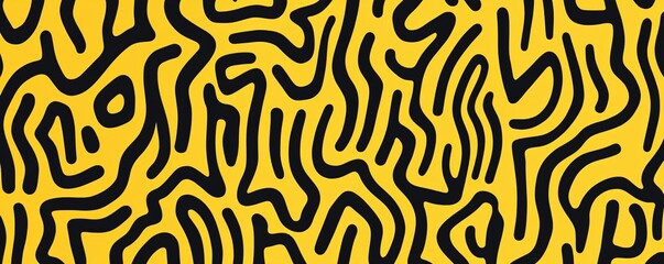 Yellow maze pattern with black hand-drawn squiggle lines, abstract design
