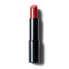 A sleek red lipstick stands elegantly against a minimalist white backdrop, showcasing its vibrant color and smooth texture, perfect for enhancing beauty and self-expression.