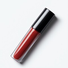 A sleek tube of red lipstick placed elegantly on a minimalist background, representing beauty, confidence, and style. Perfect for cosmetic advertisements and fashion blogs.