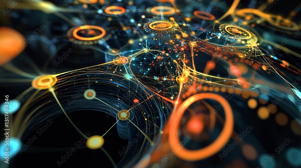 Aufkleber Vibrant visualization of digital transformation showcasing abstract interface flowing connections between nodes