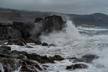 Strong waves in El Puertillo. Arucas seascape. Gran Canaria. Canary islands. Spain