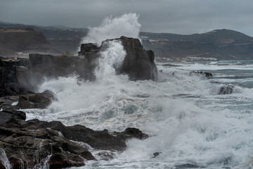 Strong waves in El Puertillo. Arucas seascape. Gran Canaria. Canary islands. Spain