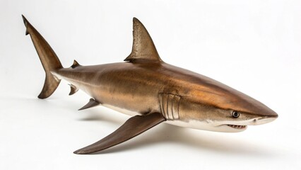 Fototapeta premium Bronze Whaler Shark in full view on white studio background
