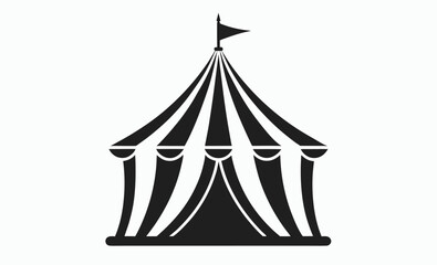 Circus tent silhouette, print simple black icon and white circus tent vector silhouette illustration isolated on a white background, black and white vector icon  