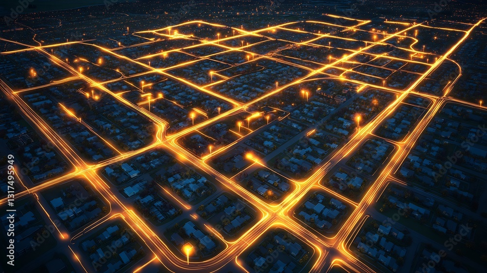 Poster zoning strategy visualized glowing district maps featuring bright boundary lines radiant markers