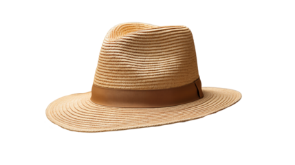 Beige Straw Fedora Autumnal Fashion Accessory, Warm and Soft Style with Wheat Accents, isolated on transparent background.