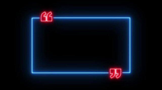 Quote neon speech bubble revealing. Laser rectangle or square frame icon on background. Quotation mark symbol. Double quotes concept. quotes blank speech bubbles.