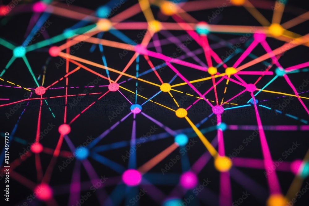 Poster illustrate the interconnectedness of data through a complex web of lines and colors .