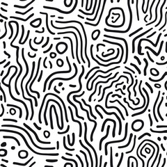 Fun line doodle seamless pattern. Creative abstract squiggle style drawing background for children or trendy design with basic shapes 