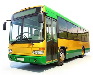 Fototapete Rund Green and yellow bus isolated on white background. © TahrinAkther