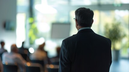 A Professional Man in a Suit Standing in Front of an Audience
