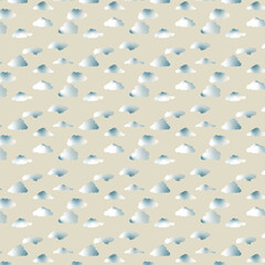 The image showcases a seamless pattern of small, fluffy white clouds with a subtle gradient effect, set against a deep black background. The contrast between the light clouds and the dark backdrop cre