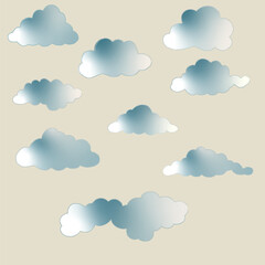 The image shows a set of small fluffy white clouds with a subtle gradient effect on a deep black background. The contrast between the light clouds and the dark background creates a bold, modern and s