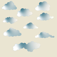 The image shows a set of small fluffy white clouds with a subtle gradient effect on a deep black background. The contrast between the light clouds and the dark background creates a bold, modern and s