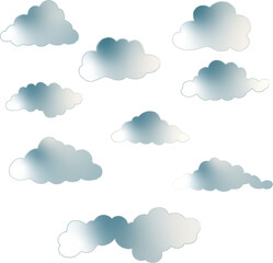 The image shows a set of small fluffy white clouds with a subtle gradient effect on a deep black background. The contrast between the light clouds and the dark background creates a bold, modern and s