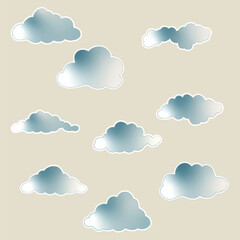 The image shows a set of small fluffy white clouds with a subtle gradient effect on a deep black background. The contrast between the light clouds and the dark background creates a bold, modern and s