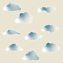 The image shows a set of small fluffy white clouds with a subtle gradient effect on a deep black background. The contrast between the light clouds and the dark background creates a bold, modern and s