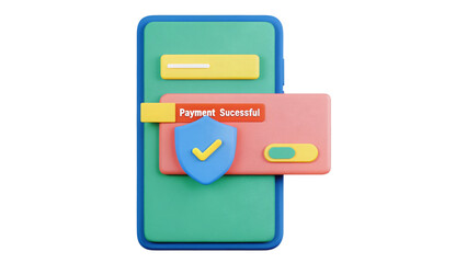 Secure Payment Process 3D Illustration, digital security interface on a mobile device.