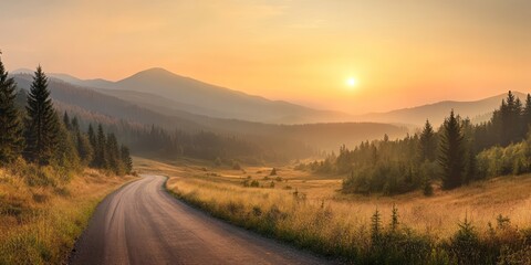 Sunrise road trip mountain valley