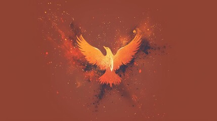 Fototapeta premium A Vibrant Orange and Yellow Bird in Flight Against a Dark Orange Background