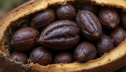 Obraz premium Close-Up View of Coffee Beans Inside a Natural Pod Shell