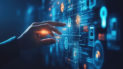 Dynamic urban-tech fusion with a futuristic digital interface controlling autonomous transport systems, smart buildings, and cloud-based business solutions 