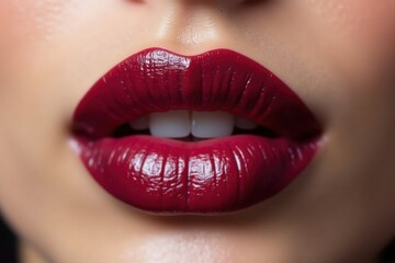 Obraz premium Bold red lips enhance beauty in makeup artistry