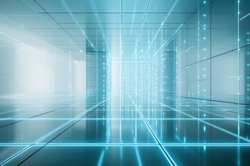 Fototapeta premium Luminous grid structure in a bright, sterile space