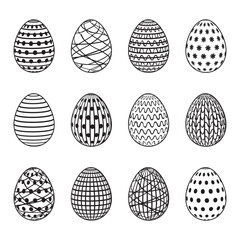 Easter eggs set for coloring book page. Vector illustration