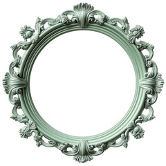 Ornate Green Baroque-Style Circular Frame with Intricate Details on Transparent Background