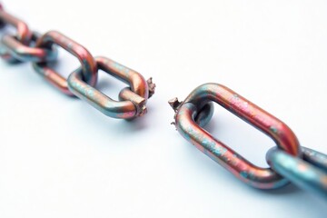 Obraz premium Broken chain link in flat style on white background, symbolizing disconnect, failure, isolation, link, failure