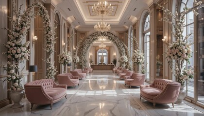 Elegant and Luxurious Event Hall with Floral Decorations