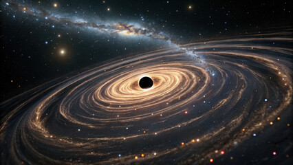 Fototapeta premium mesmerizing cosmic ballet unfolds with swirling black hole and galaxy