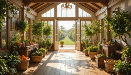 Bright and Lush Indoor Garden with Abundant Plants and Sunlight