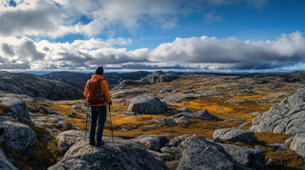 Hiker Contemplating Scenic Mountaintop Panorama