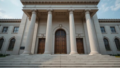 Fototapeta premium Grand Entrance of Historical Building with Columns and Stairs