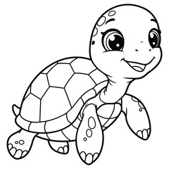 Cute Cartoon Turtle line art silhouette vector.