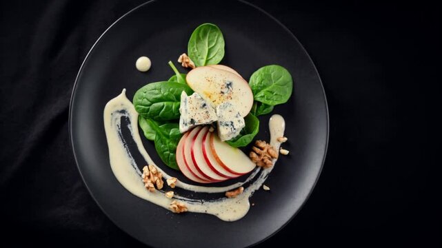 Salad with apples, blue cheese, and walnuts