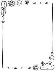 Obraz premium Floral border frame. Doodle flower border. Leaf frame. Hand drawn borders clipart black and white. Spring border png. Educational borders and frames. Teacher school border design. Border frame for kid