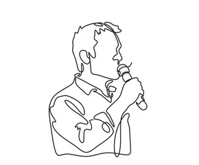 Continuous line drawing business presentation man trainer talking one single line drawn character politics speaker, business coach speaking before audience Political meeting speech.