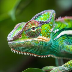 Fototapeta premium Close-up of a Colorful Chameleon's Head and Body in a Natural Setting