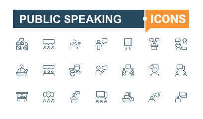 Public Speaking linear icon. Contains related to discussion, man, communication, men, chat and more. Speaking icons set. UI icon set in a thin design. Modern vector illustration.