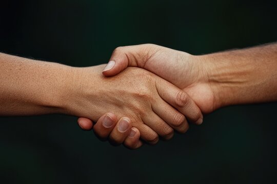 Close-Up of a Handshake Symbolizing Trust and Partnership Amidst a Dark Background