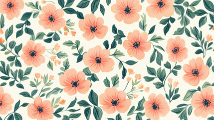 Nature flowers vector hand drawn foliage seamless pattern flat style greeting holidays card illustration beautiful bouquet background.